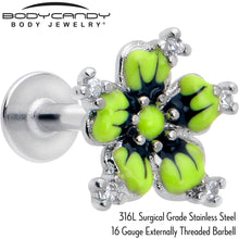 Load image into Gallery viewer, 16G Clear CZ Gem Go Green Flower Flat Back Earring