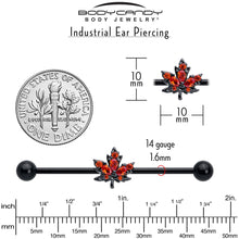 Load image into Gallery viewer, 14G Orange CZ Gem Black Autumn Leaf Industrial Barbell 38mm