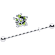 Load image into Gallery viewer, 14G Clear CZ Gem Go Green Flower Industrial Barbell 38mm