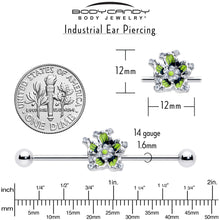 Load image into Gallery viewer, 14G Clear CZ Gem Go Green Flower Industrial Barbell 38mm