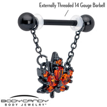 Load image into Gallery viewer, 14G 9/16 Orange CZ Gem Black Autumn Leaf Dangle Nipple Ring Set