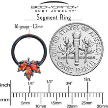 Load image into Gallery viewer, 16G 3/8 Orange CZ Gem Black Autumn Leaf Hinged Segment Ring