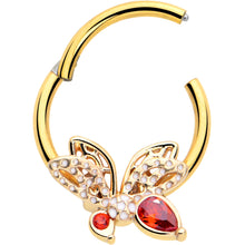 将图片加载到图库查看器,16G 3/8 Red CZ Gem Gold Tone Drama Butterfly Hinged Segment Ring