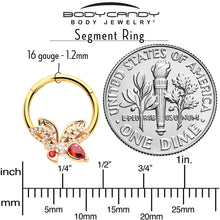 将图片加载到图库查看器,16G 3/8 Red CZ Gem Gold Tone Drama Butterfly Hinged Segment Ring