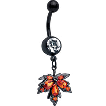 将图片加载到图库查看器,Orange CZ Gem Black Autumn Leaf Dangle Belly Ring