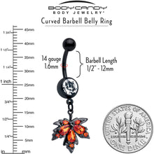 将图片加载到图库查看器,Orange CZ Gem Black Autumn Leaf Dangle Belly Ring