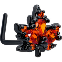 Load image into Gallery viewer, 20G 7mm Orange CZ Gem Black Autumn Leaf L Shape Nose Ring