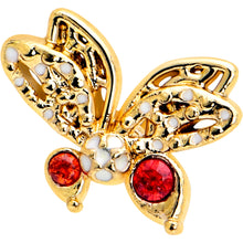 Load image into Gallery viewer, 20G 7mm Red CZ Gem Gold Tone Drama Butterfly L Shape Nose Ring