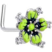 Load image into Gallery viewer, 20G 7mm Clear CZ Gem Go Green Flower L Shape Nose Ring