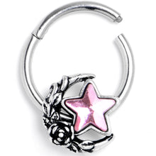 将图片加载到图库查看器,16G 3/8 Pink Gem Ornate Moon Star Hinged Segment Ring