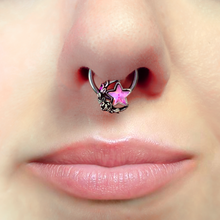 将图片加载到图库查看器,16G 3/8 Pink Gem Ornate Moon Star Hinged Segment Ring