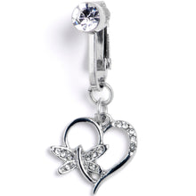 Load image into Gallery viewer, Clear CZ Gem Heart Dragonfly Love Dangle Clip on Fake Belly Ring