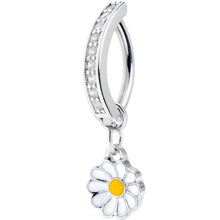 Load image into Gallery viewer, 14G 3/8 Clear Gem Grade 23 Titanium Daisy Dangle Hinged Hoop Belly Ring