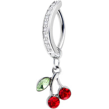 Load image into Gallery viewer, 14G 3/8 Red Gem Grade 23 Titanium Cherry Dangle Hinged Hoop Belly Ring