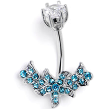 Load image into Gallery viewer, Clear Blue Gem Flower Garland Double Mount Belly Ring