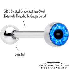 将图片加载到图库查看器,Open Blue Eye Barbell Tongue Ring