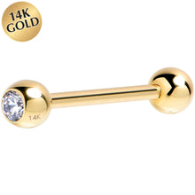 Load image into Gallery viewer, 14G 5/8 Cubic Zirconia Solid 14k Yellow Gold Straight Barbell
