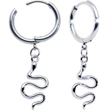 Load image into Gallery viewer, Stainless Steel Hinged Huggie Hoop Snake Dangle Earrings