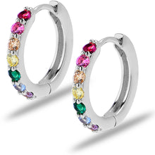 Load image into Gallery viewer, 12mm Unisex Rainbow Gem Stainless Steel Hinged Huggie Hoop Earrings