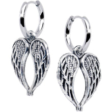 Load image into Gallery viewer, Stainless Steel Hinged Huggie Hoop Angel Wing Dangle Earrings