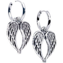 Load image into Gallery viewer, Stainless Steel Hinged Huggie Hoop Angel Wing Dangle Earrings