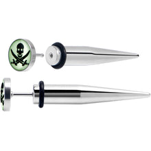Load image into Gallery viewer, Glow in the Dark Pirate Skull Stainless Steel Taper Cheater Plug Set