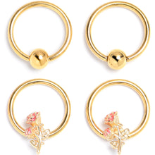 Load image into Gallery viewer, 16G 3/8 Gold Tone Regal Rose BCR Captive Ring Set of 4