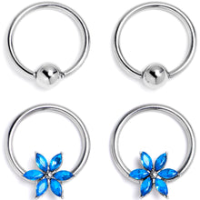 Load image into Gallery viewer, 16G 3/8 Blue Gem Flower Blossom BCR Captive Ring Set of 4