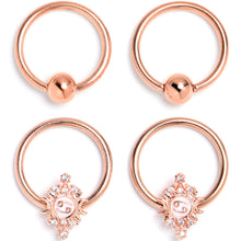 将图片加载到图库查看器,16G 3/8 Clear Gem Rose Gold Tone Mystical BCR Captive Ring Set of 4