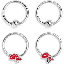 Load image into Gallery viewer, 16G 3/8 Mushroom Red Top BCR Captive Ring Set of 4