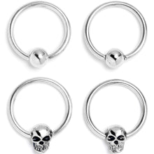 Load image into Gallery viewer, 16G 3/8 Gothic Skulls BCR Captive Ring Set of 4