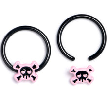 Load image into Gallery viewer, 16G 3/8 Black Skull Crossbones Pink BCR Captive Ring Set of 4
