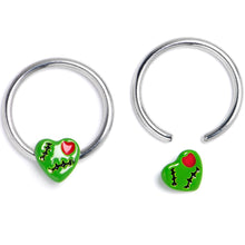 Load image into Gallery viewer, 16G 3/8 Frankenheart Green BCR Captive Ring Set of 4