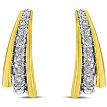 Load image into Gallery viewer, 10K Yellow Gold Plated .925 Sterling Silver 0.50 Cttw Round Diamond Graduated Huggie Earrings (I-J Color, I2-I3 Clarity)