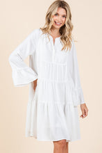 Load image into Gallery viewer, Tiered Notched Flare Sleeve Dress – Playful and Stylish Dress with Flare Sleeves and Notched Neckline