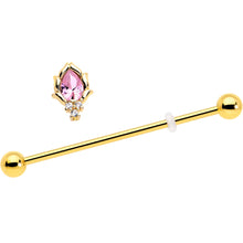 Load image into Gallery viewer, 14G Pink CZ Gem Gold Tone Style Fire Industrial Barbell 38mm