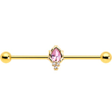 Load image into Gallery viewer, 14G Pink CZ Gem Gold Tone Style Fire Industrial Barbell 38mm