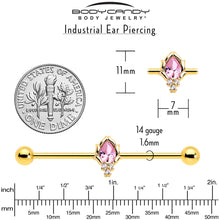 Load image into Gallery viewer, 14G Pink CZ Gem Gold Tone Style Fire Industrial Barbell 38mm