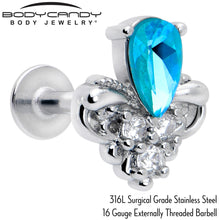 Load image into Gallery viewer, 16G 1/4 Blue Gem Style Simplicity Labret Monroe Tragus