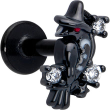 Load image into Gallery viewer, 16G 1/4 Clear CZ Gem Black Raven Witch Labret Monroe Tragus