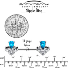 Load image into Gallery viewer, 14G 9/16 Blue Gem Style Simplicity Barbell Nipple Ring Set