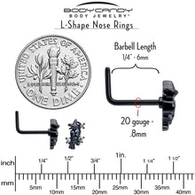 Load image into Gallery viewer, 20G 7mm Clear CZ Gem Black Raven Witch L Shape Nose Ring