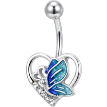 Load image into Gallery viewer, Clear Gem Butterfly Love Heart Blue Belly Ring