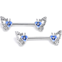 Load image into Gallery viewer, 14G 9/16 Clear Gem Fabulous Butterfly Blue Barbell Nipple Ring Set
