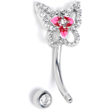 Load image into Gallery viewer, 16G 5/16 Clear Gem Fabulous Butterfly Pink Curved Eyebrow Ring