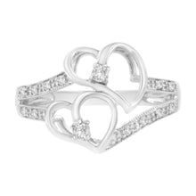 Load image into Gallery viewer, 14KT White Gold 1/10 cttw Diamond Twin Heart Ring - Size 6.5