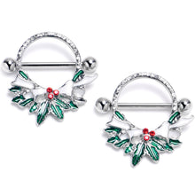 Load image into Gallery viewer, 14G 9/16 Clear Red Gem Lavish Holly Holiday Nipple Shield Set