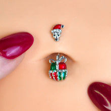 Load image into Gallery viewer, Clear Gem Santa Hat Skull Gift Hand Double Mount Belly Ring