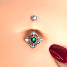 Load image into Gallery viewer, Clear Green Gem Retro Beauty Style Rhombus Belly Ring