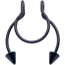 将图片加载到图库查看器,Black Horseshoe Cone Barbell Fake Nose Ring Nipple and Clip on Earring